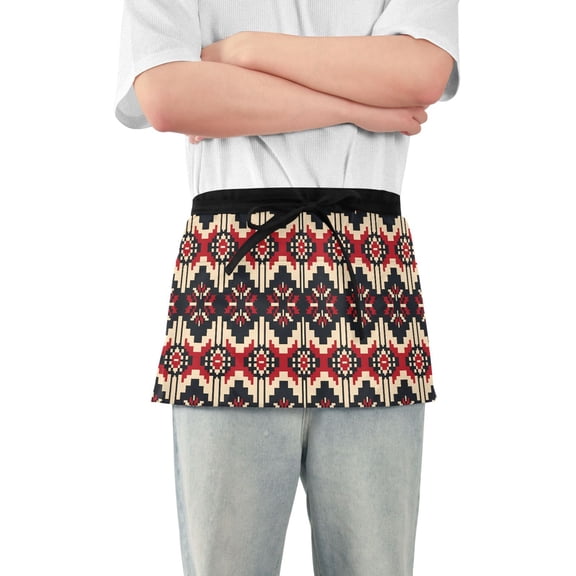 Server Apron with 3 Pockets Waterproof Waitress Waist Short Apron for Man Woman Geometric Pixel Print 12 Inches