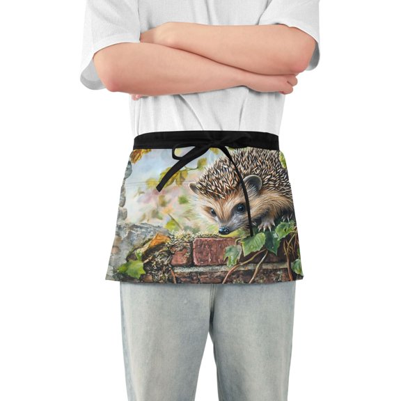 Server Apron with 3 Pockets Waterproof Waitress Waist Short Apron for Man Woman Hedgehog and Ivy 12 Inches