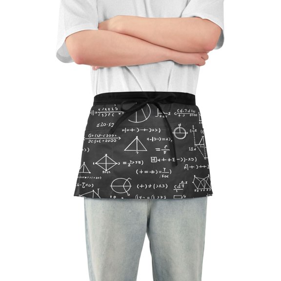Server Apron with 3 Pockets Waterproof Waitress Waist Short Apron for Man Woman Mathematics Blackboard 12 Inches