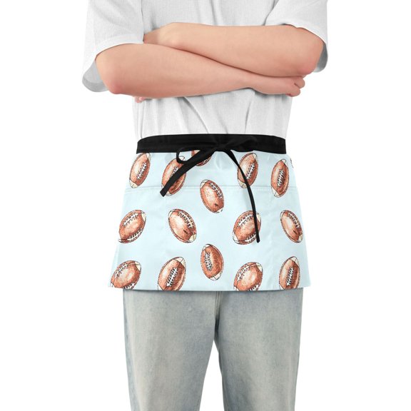 Server Apron with 3 Pockets Waterproof Waitress Waist Short Apron for Man Woman Rugby Ball 12 Inches