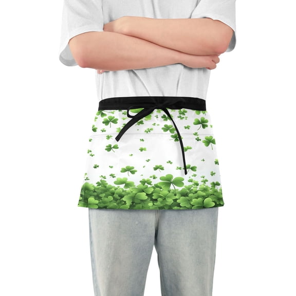 Server Apron with 3 Pockets Waterproof Waitress Waist Short Apron for Man Woman Shamrocks Floating in Air 12 Inches