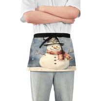 Server Apron with 3 Pockets Waterproof Waitress Waist Short Apron for Man Woman Snowman with Scarf Wrap in Hat 12 Inches