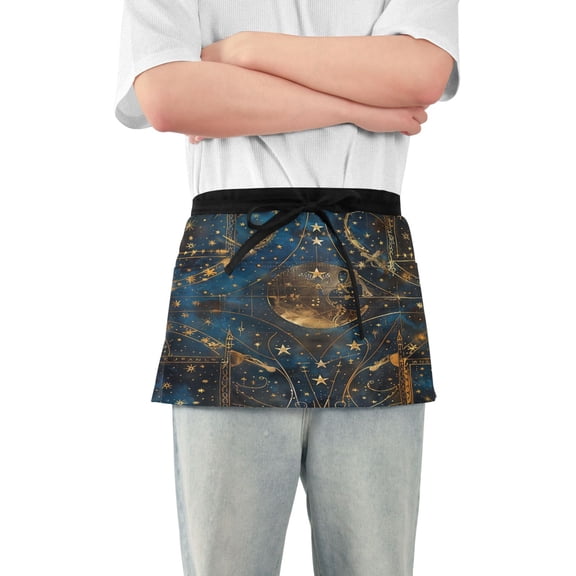 Server Apron with 3 Pockets Waterproof Waitress Waist Short Apron for Man Woman Star Line 12 Inches