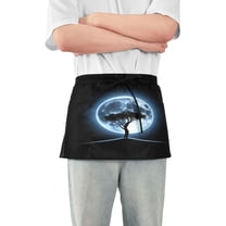 Server Apron with 3 Pockets Waterproof Waitress Waist Short Apron for Man Woman Tree and Moon 12 Inches