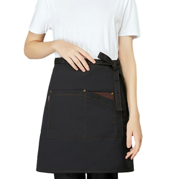 Server Apron with Pockets Waist Apron for Work Cafe Uniform, For Pens, Notepads, Straws, Tips - black