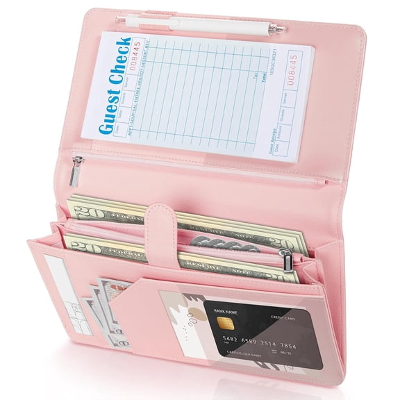 Server Book High Volume, Expandable Server Book,5"×9", Waitress Waiter Book, Leather Waitress Book with 2 Zipper Pockets and Magnetic Pocket, Server Books Server Booklet Fit Server Apron,