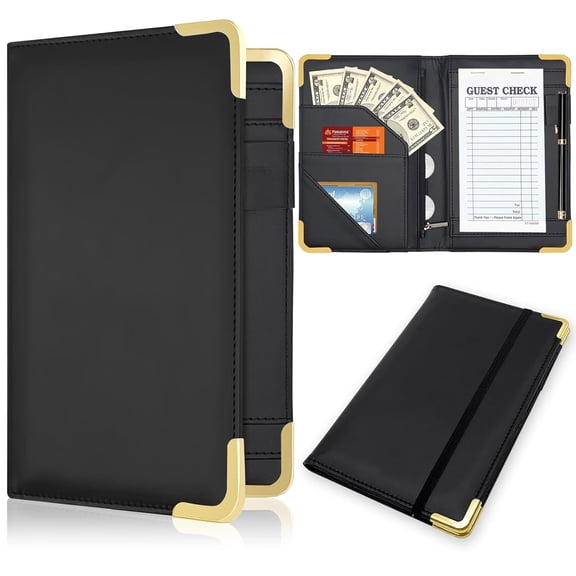 Server Book, Painted Server Books for Waitress, Durable Leather Waitess Book with Zipper Pocket,Server Manual Checkbook Fits Server Apron