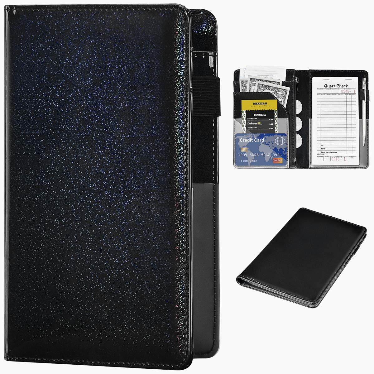 HEAKIERG Server Books for Waitress 8 x 5, PU Leather Server Booklet with Zipper Pocket Waiters Accessories, Wallet Waitstaff Organizer with Money Pocket Fit Server Apron Note Pads, Sakura Castle