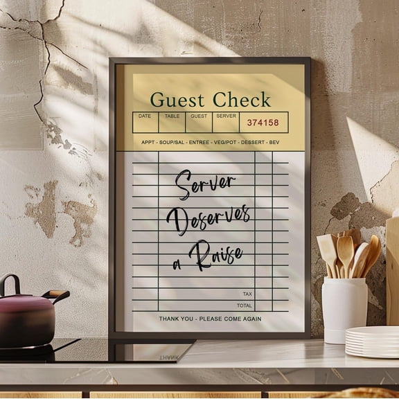 Server Deserves A Raise Guest Check Wall Art, Retro Kitchen Decor, Unframed Paper Print Size 8x12