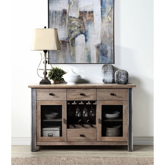 Server Made of Synthetic Wood | Ideal for Wine and Food Storage | Single Pull Handles for Easy Opening | Keep Items in Order with Rack