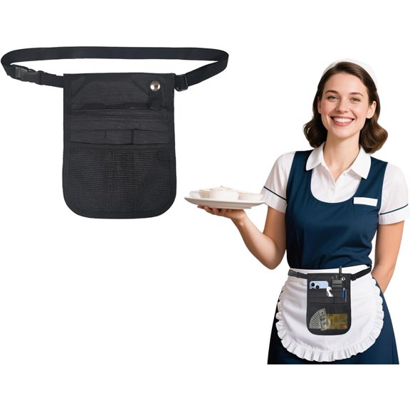 Server Pouch, Server Apron Small Waitress Pouch with Buckle Pouch with Adjustable Belt, Utility Bag Tool Pouch Belt Working Serving Pouch for Restaurants Gardening Bar
