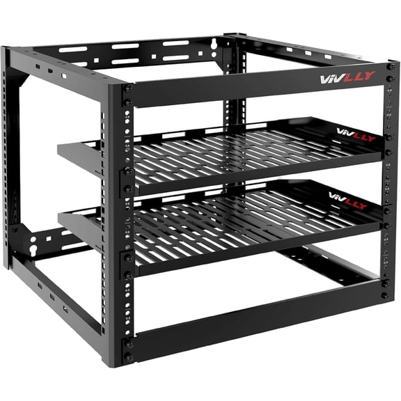 Server Rack Heavy Duty Open  Network Rack Mount  - Wall Mount or Floor Standing IT Equipment Cabinet - Capacity Networking Data Center Rack with Vented Shelves -
