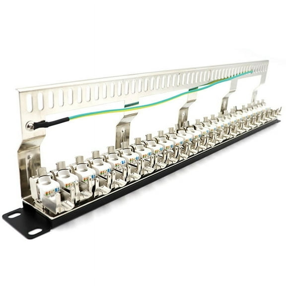 Server Room 1U Cat7 Patch Panel 24-Port 19 Inch, 48cm Depth With 24 Shielded Cat7  Modules, Not Plastic-Only