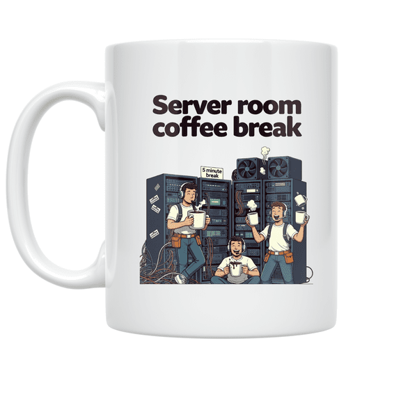 Server Room Coffee Break Comic Design - IT Support Enthusiast - 11 oz Ceramic Coffee Mug