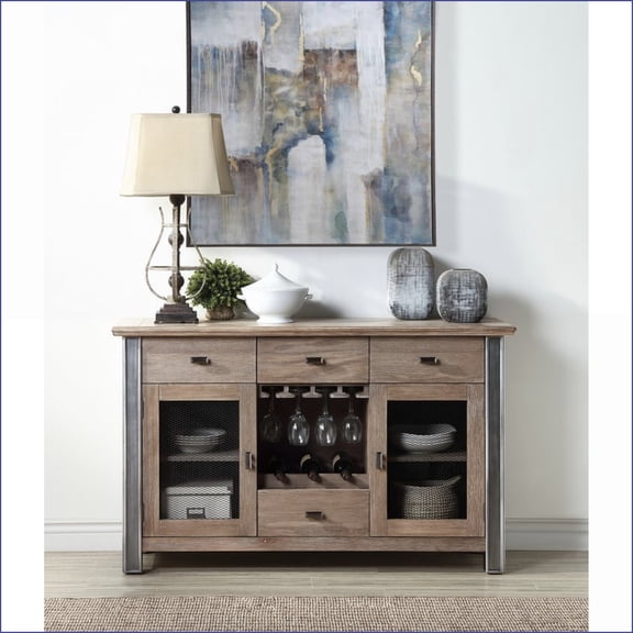 Server, Traditional Maple Finish with Storage & Wine Rack | Synthetic Wood | Engineered Wood