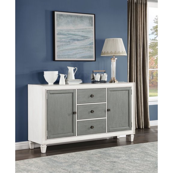 Server | Two - Door Storage with Adjustable Shelves | Poplar, MDF and Composite Wood Build | Drawers with Side Metal Glides