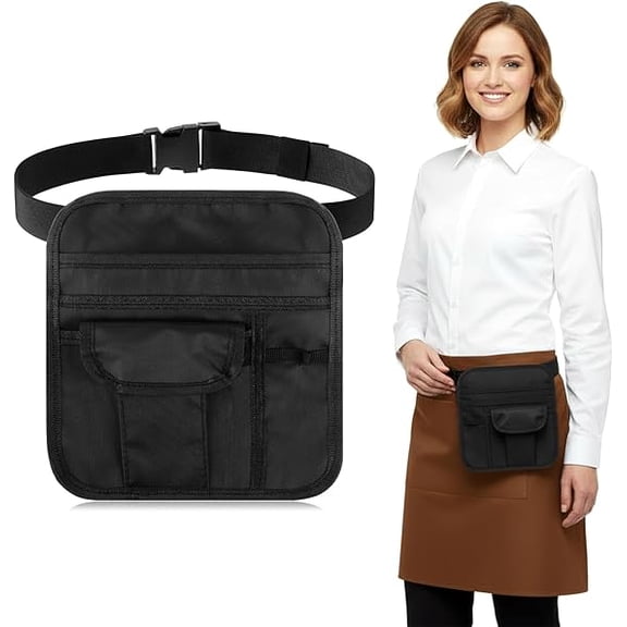 Server Waist Pouch, Black Server Aprons Short Canvas Pocket Apron Restaurant Aprons with Pockets Adjustable Belt Waitress Apron Pouch Utility Belt Pouch Tool Bag Waist for Waiter Waitress(xww)
