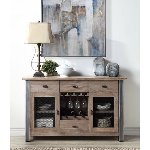 Server With Maple Finish And Spacious Design: 70lbs Weight Limit, 4 Drawers, 2 Doors Functional Storage: Doors, Shelf, Glass Rack