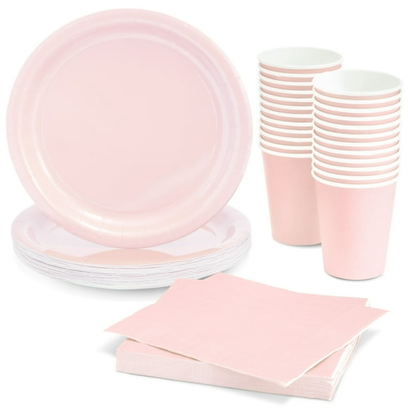 Serves 24 Pink Party Supplies with Paper Plates, Cups, and Napkins for Birthday, Girl Baby Shower Decorations, 72 Pieces