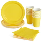 Serves 24 Yellow Party Supplies, Paper Plates, Cups, and Napkins for Birthday Decorations (72 Pieces)