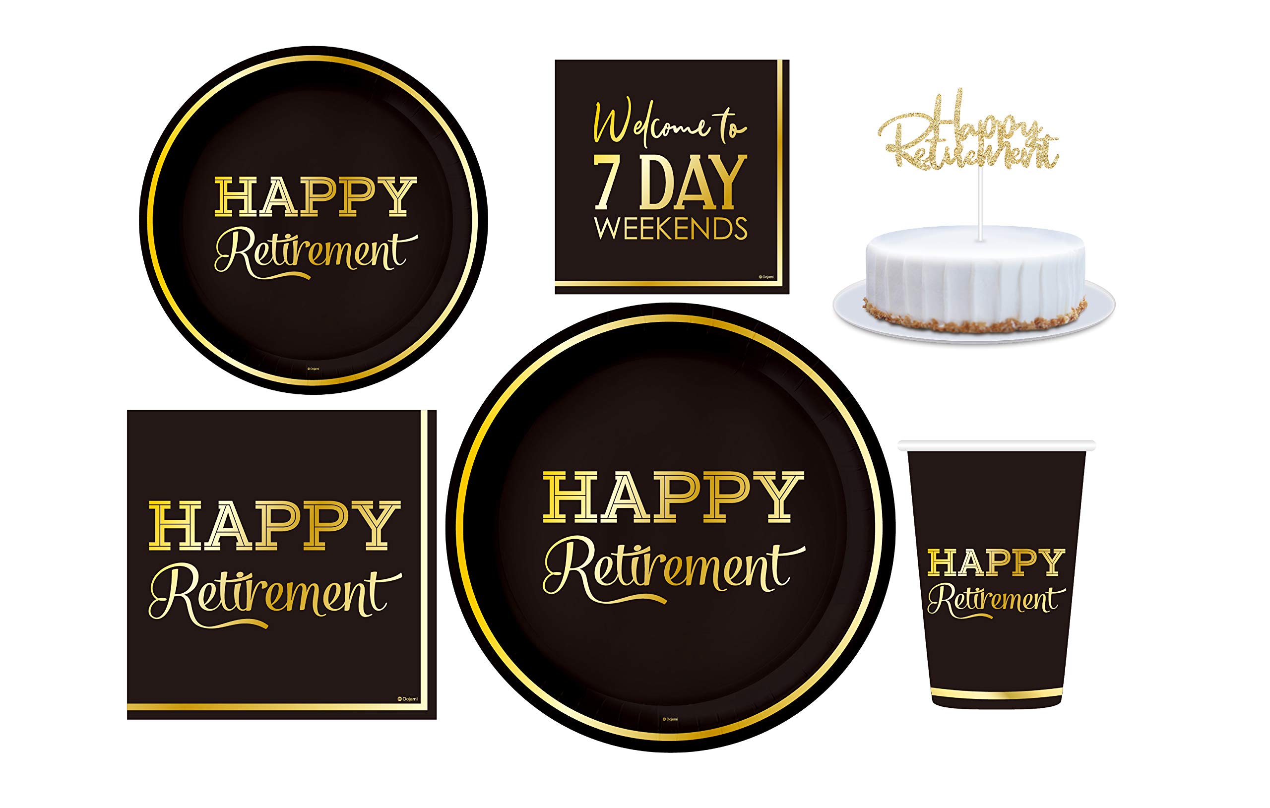 Serves 30 Happy Retirement GP27 Complete Party Pack 9" Dinner Paper Plates 7" Dessert Paper