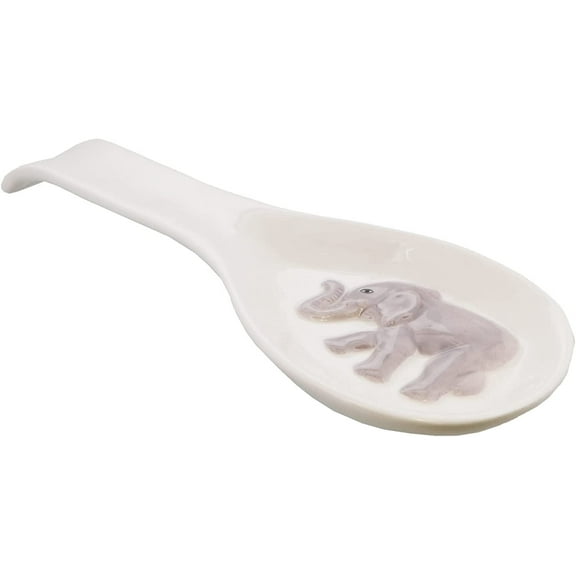Servette Home Animal-Themed Ceramic New Spoon Rest Kitchen Ladle and Spoon Holder - Elephant (White)