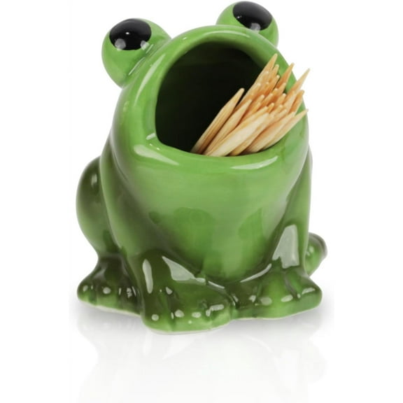 Servette Home Animal Themed Ceramic Toothpick Holders, Alligator, Bear, Frog and Turtle Designs (Frog)