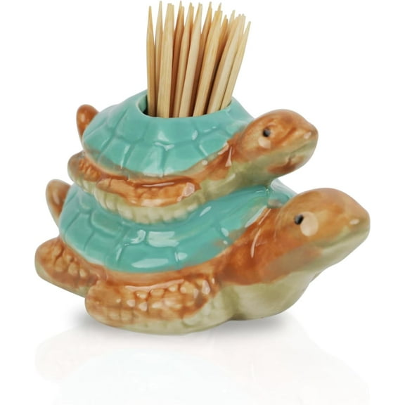 Servette Home Animal Themed Ceramic Toothpick Holders, Alligator, Bear, Frog and Turtle Designs (Turtles)