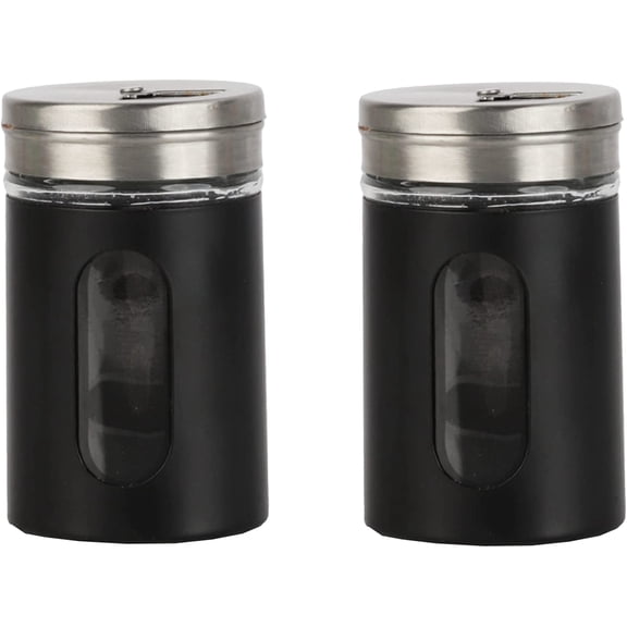 Servette Home Black Salt Pepper Shakers Retro Spice Jars Glass - Set of 2