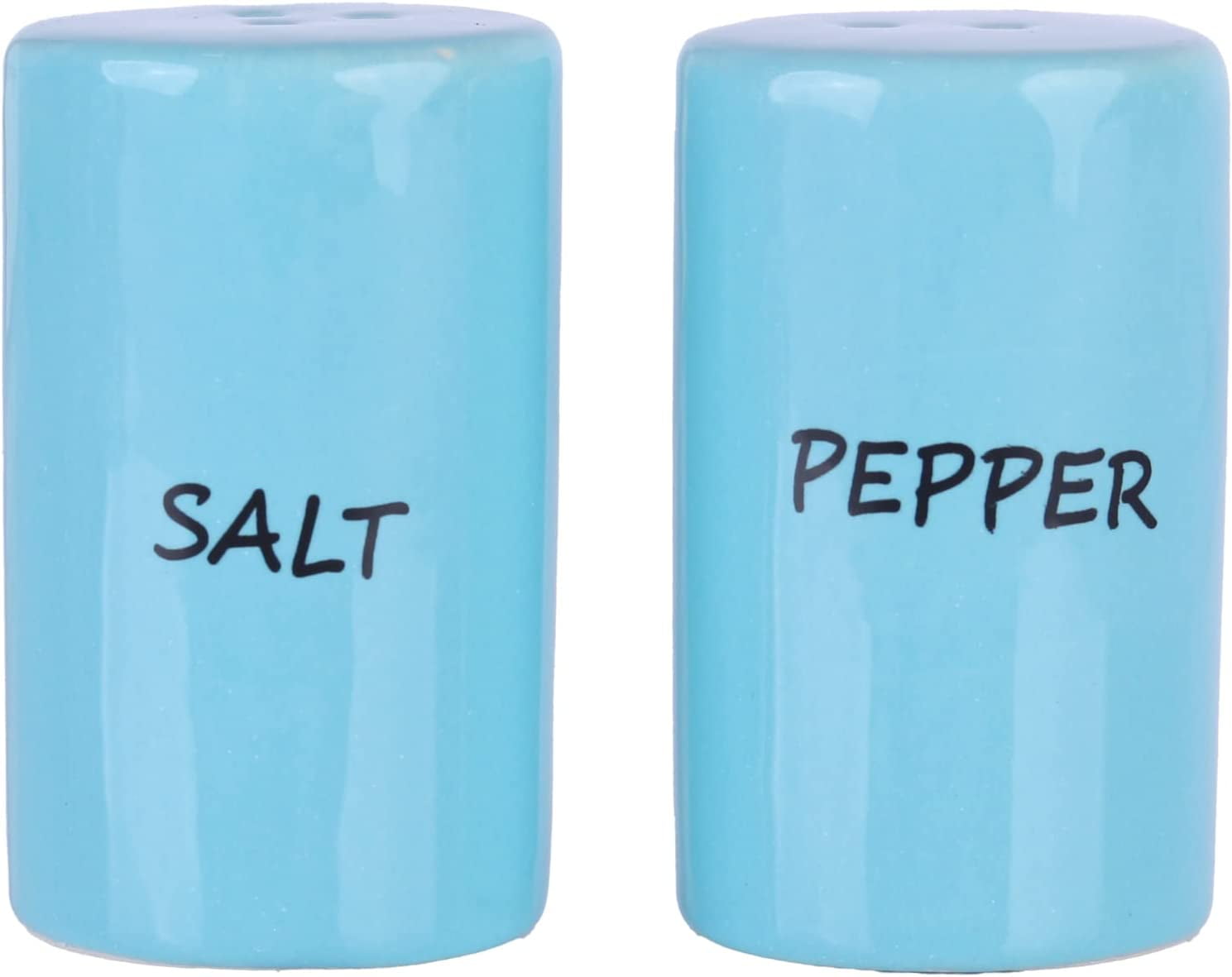 Bright Blue Ceramic Cylindrical Salt and Pepper Shakers