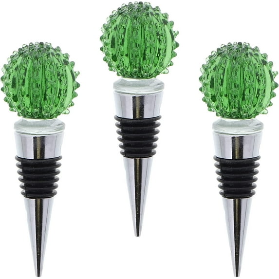 Servette Home Cactus Glass Wine Bottle Stopper - Set of 3 (Cactus)