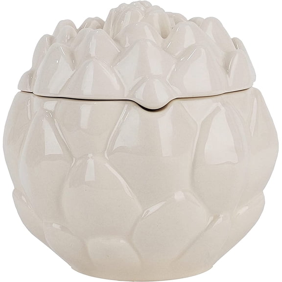 Servette Home Ceramic Artichoke Large Sugar Bowl Condiment Jar with Lid - White