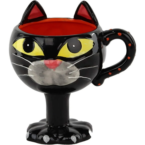 Servette Home Ceramic Black Cat Halloween Goblet Mug 10-12 Ounces