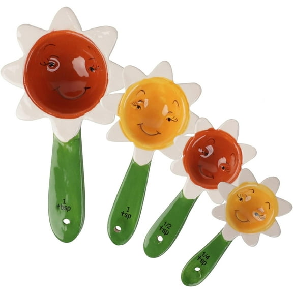 Servette Home Ceramic Cute Measuring Spoons Kitchen Utensil Set and Kitchen Dcor - Sunflower Spoons