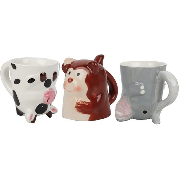 Servette Home Ceramic Cute Upside Down Espresso Mini Coffee Mug Set of 3 - Assorted