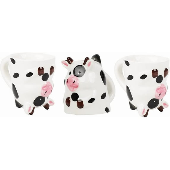 Servette Home Ceramic Cute Upside Down Espresso Mini Coffee Mug Set of 3-Cow