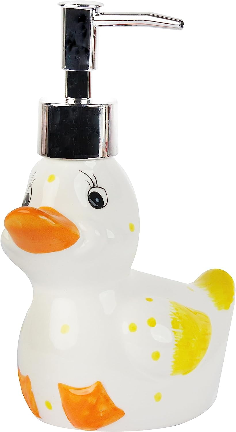 Servette Home Durable Ceramic Duck Soap Dispenser with Pump for Bathroom or Kitchen Sink