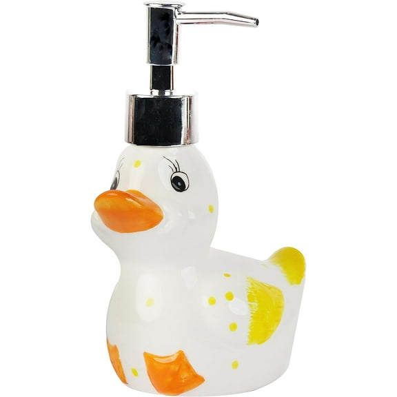 Servette Home Durable Ceramic Duck Soap Dispenser with Pump for Bathroom or Kitchen Sink