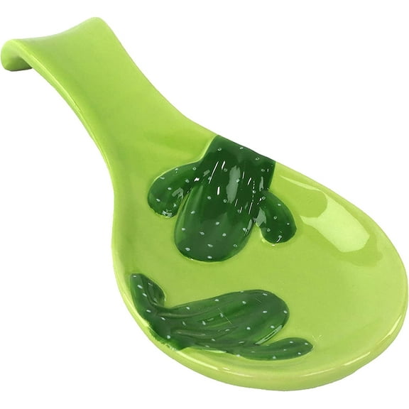 Servette Home Ceramic New Spoon Rest Kitchen Ladle and Spoon Holder - Green Cactus