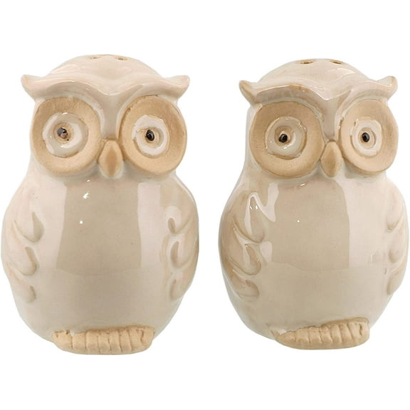 Servette Home Ceramic Owl Salt and Pepper Shaker Collectors Kitchen Décor - Tan
