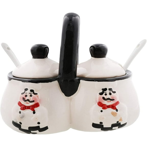 Servette Home Chef Condiment Holder with Lids and Spoons (White)
