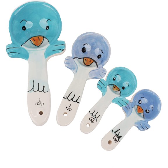 Servette Home Cute Measuring Spoons Kitchen Utensil Set and Kitchen Dcor Blue Bird Spoons