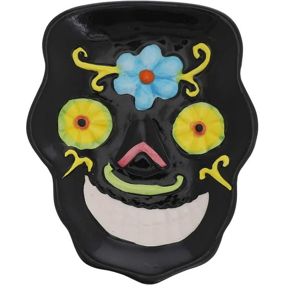 Servette Home Day of the Dead Ceramic Sugar Skull Plate 11.18 inches - Black