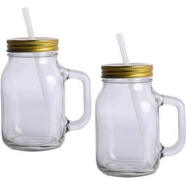 Servette Home Glass Mason Drinking Jar 20oz/600mL with Gold Lid & Straw - Set of 2
