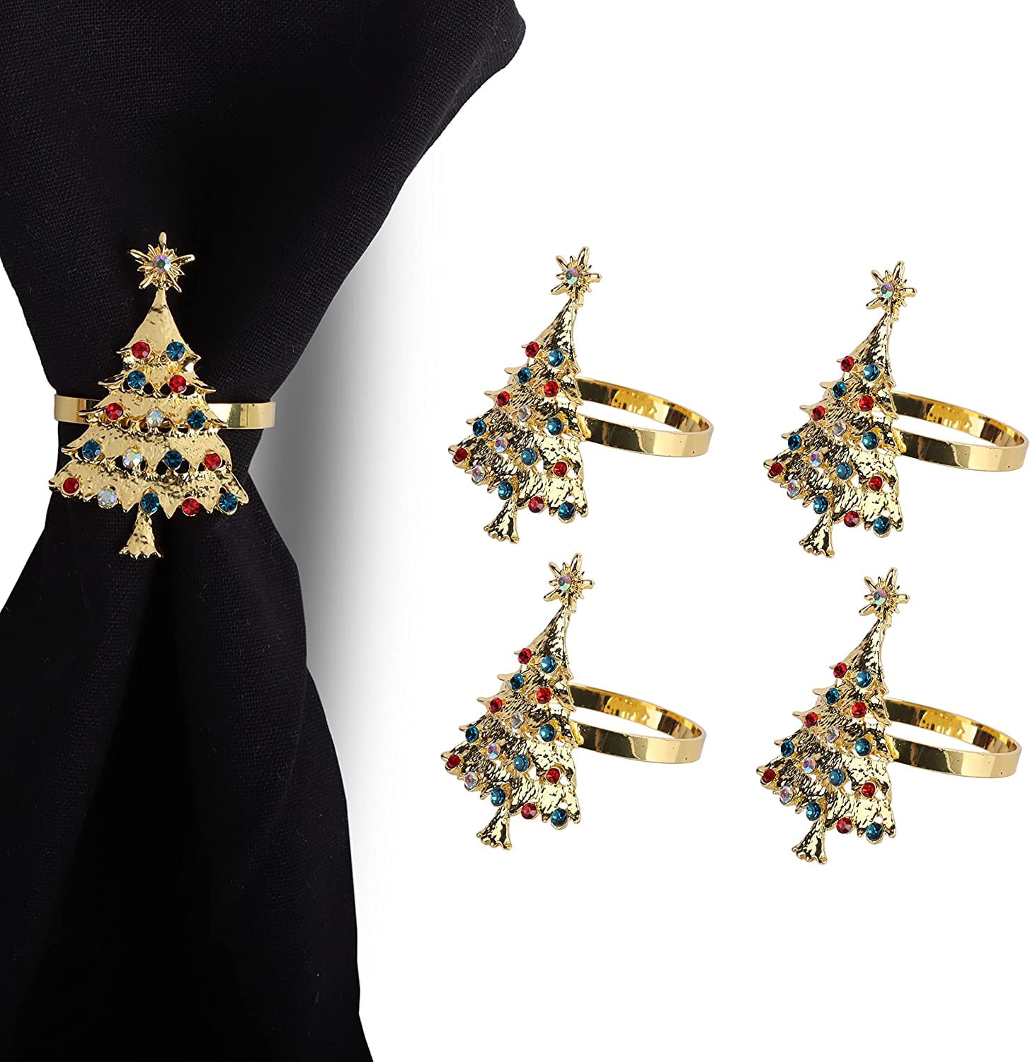 Servette Home Gold Christmas Tree Napkin Rings Set of 4 Metal