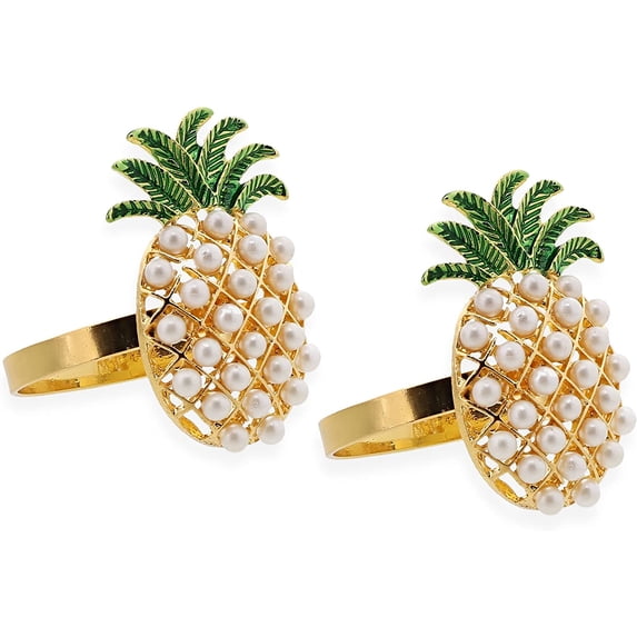 Servette Home Gold Napkin Metal Rings Pineapple with Pearls - Set of 2, Weddings