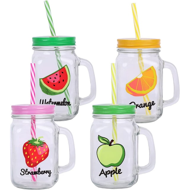 Servette Home Mason Glass Jar Drinking Glasses 15oz/450mL with Lid