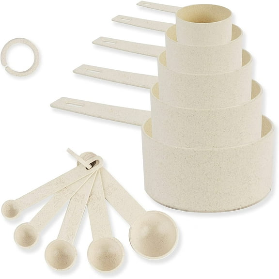 Servette Home Measurement of Dry and Liquid Ingredients - Set of 10 Wheat Straw Measuring Cups-White