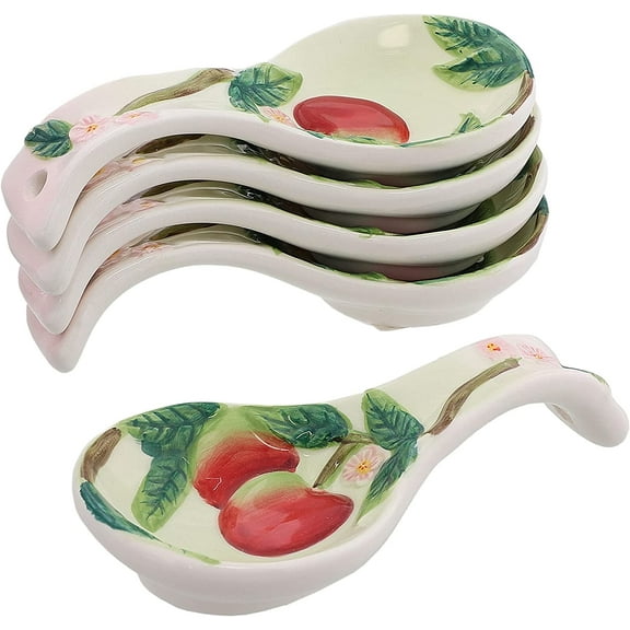 Servette Home Mini Ceramic New Spoon Rest Apple Kitchen Dcor Teaspoon Tea Bag Rest (5 Pack)