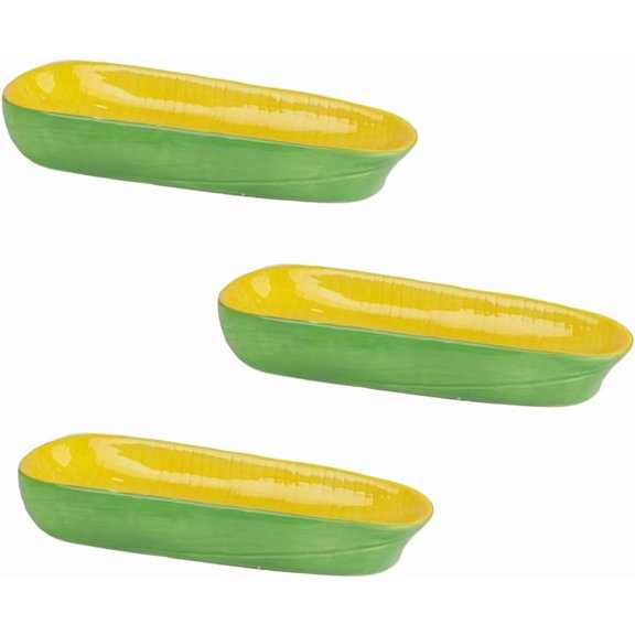 Servette Home Novelty Ceramic 8.5" Corn on The Cob Dish - Yellow (Set of 3)